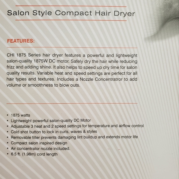 CHI 1875 Series Hot "Barbie" Pink Hair Dryer with Concentrator Nozzle - Picture 5 of 7